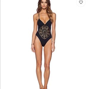 Frankie’s Bikinis Black Poppy One Piece